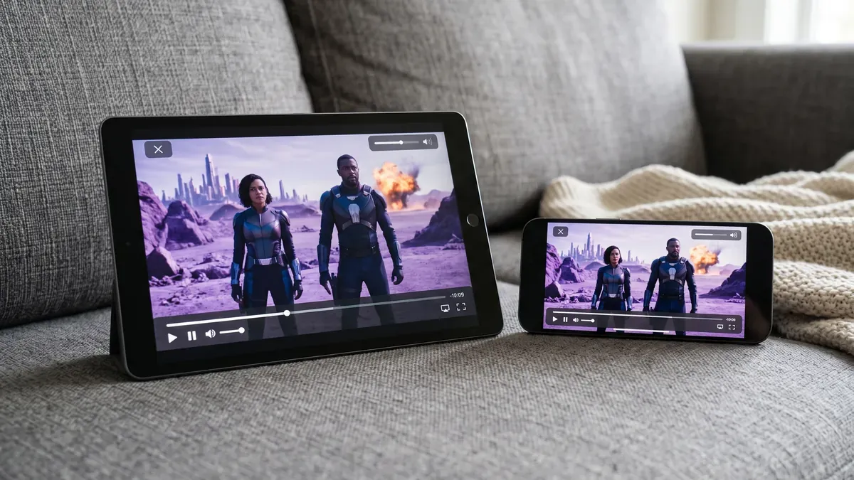 Tablet und Smartphone spielen denselben Film per IPTV vom IPTV Anbieter ab